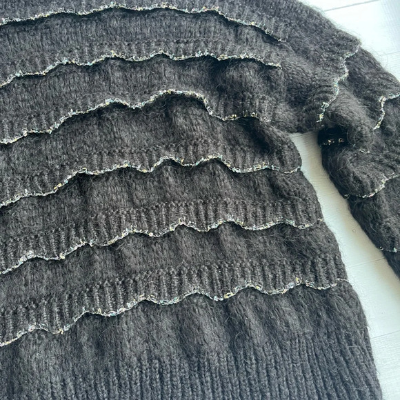 ZARA Knit Black Oversized Mohair Sweater with Glitter Trim Size S - Picture 10 of 10